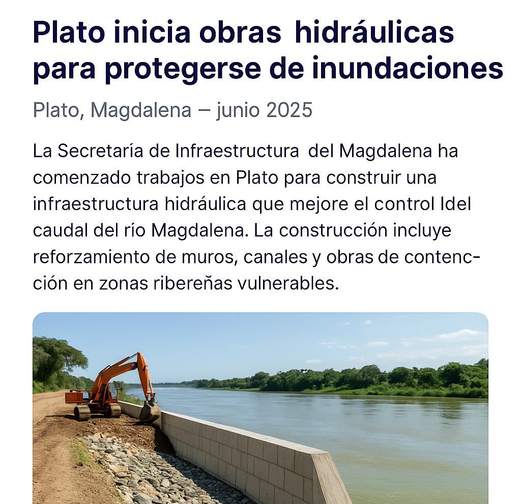 Nueva obra hidráulica mejora el manejo del río en Plato